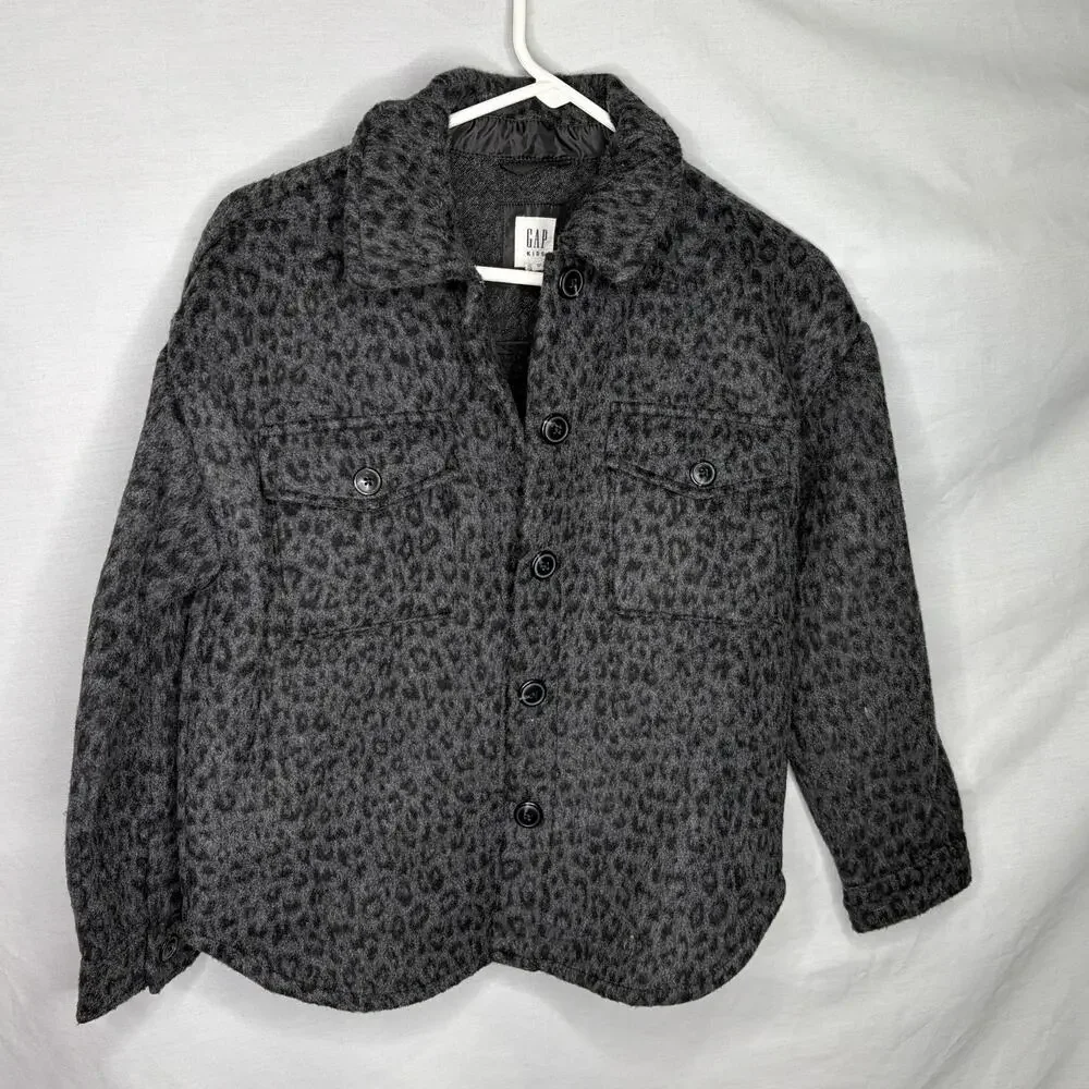 Gap Girls Leopard Print Wool Blend Shacket Size L